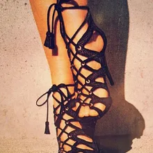 Модные женские сандалии-гладиаторы на высоком каблуке открытый носок с вырезами кожаные sandalias на шнуровке пикантные женские босоножки