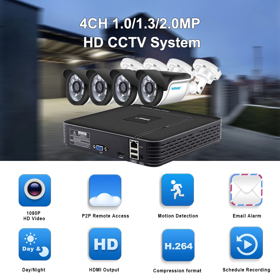 Sm4ch CCTV Система HDMI CCTV NVR 4 шт. 1,0 МП/МП уличная инфракрасная камера видеонаблюдения 6 шт. Nano Leds Камера видеонаблюдения комплект