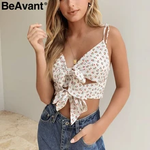 BeAvant Sexy double bow tie font b women b font camis Vintage floral print spaghetti strap