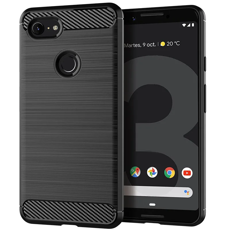 

For Google Pixel 3 Silicone Rugged Armor Soft Back Cover For Google Pixel 3 XL Pixel 2 XL Brushed Carbon Fiber TPU Phone Fundas
