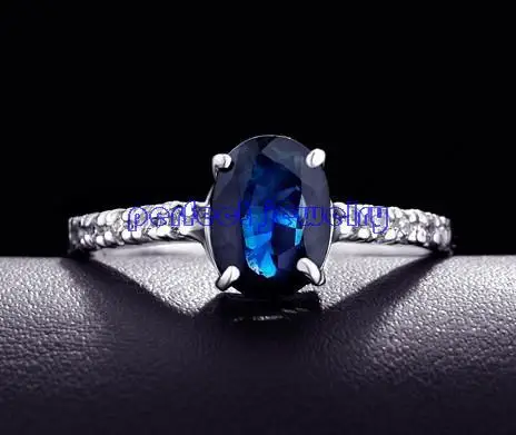 Natrual сапфировое кольцо 6*8 мм 1.6ct драгоценный камень 925 серебро натуральный настоящий Сапфир ювелирные украшения женские кольца# X190118005