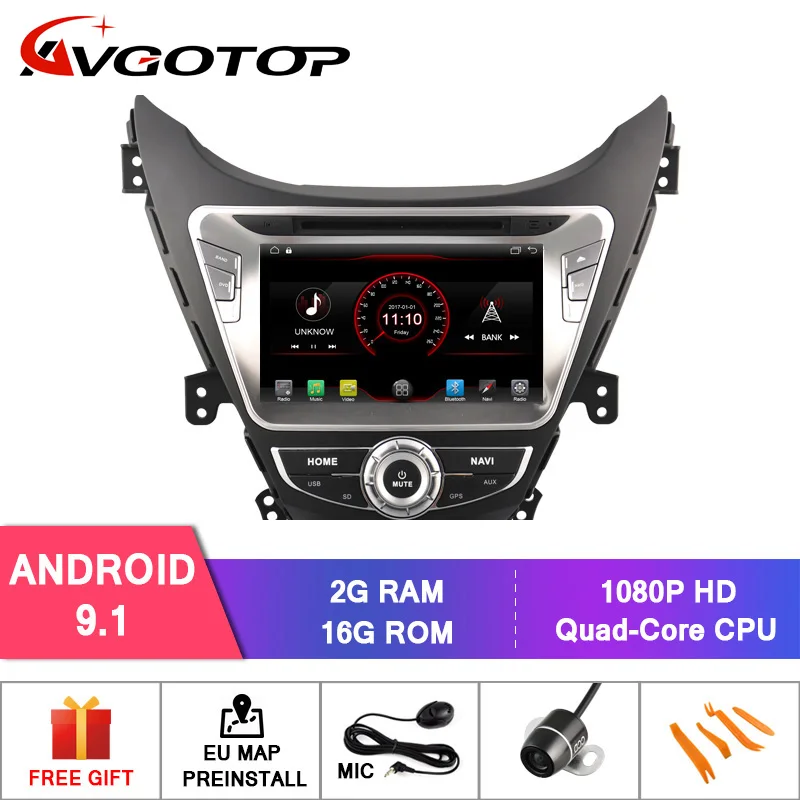 AVGOTOP Android 9 автомобильный радиоприемник мультимедиа для HYUNDAI ELANTRA 2012 Автомобильный gps DVD монитор - Цвет: ANDROID 9.1