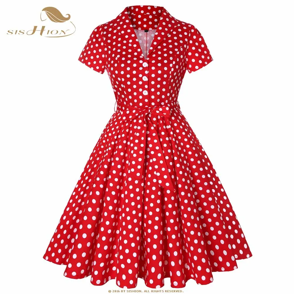 SISHION Toucan, винтажное платье с принтом пальм, размера плюс, Цветочная хлопковая туника, для женщин, для девушек, свинг, платья в стиле рокабилли, SD0002 - Цвет: Red Dot