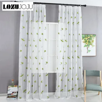 

LOZUJOJU 1 piece Green room curtain modern tulle bedroom sheer treatment rustic fabrics short Embroidered living kitchen window