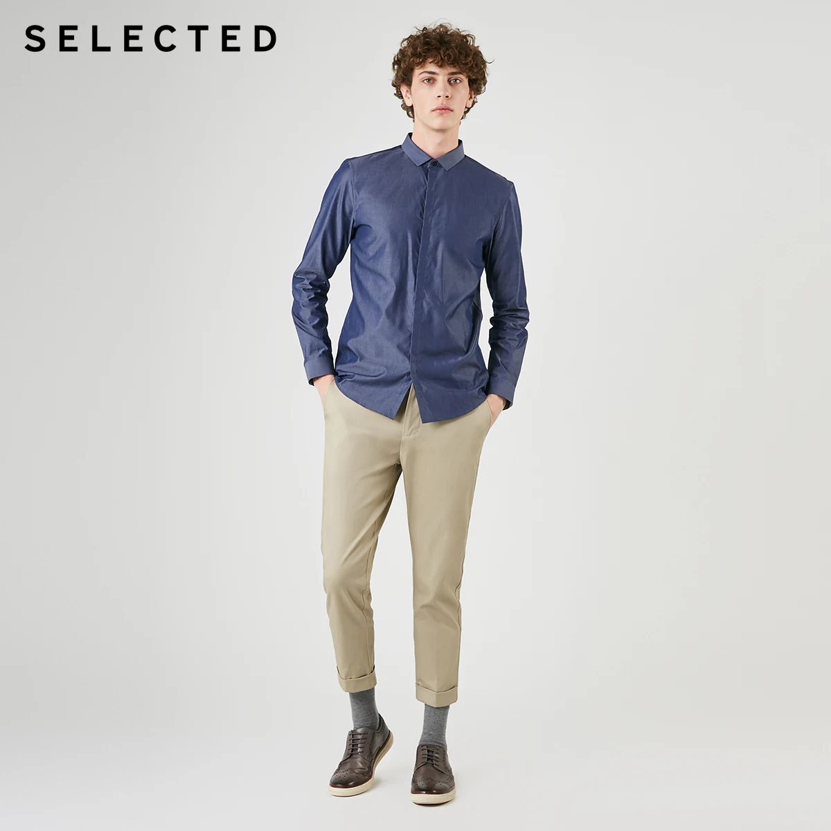 SELECTED Men's 100% Cotton Slim Fit Long sleeved Shirt S|419105515|Повседневные рубашки| |