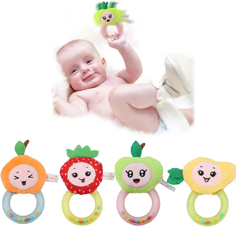 Детская погремушка игрушка с колокольчиком 4 стиль яблоко, клубника манго фрукты мягкие плюшевые Happy Monkey подарок Детские фрукты погремушка
