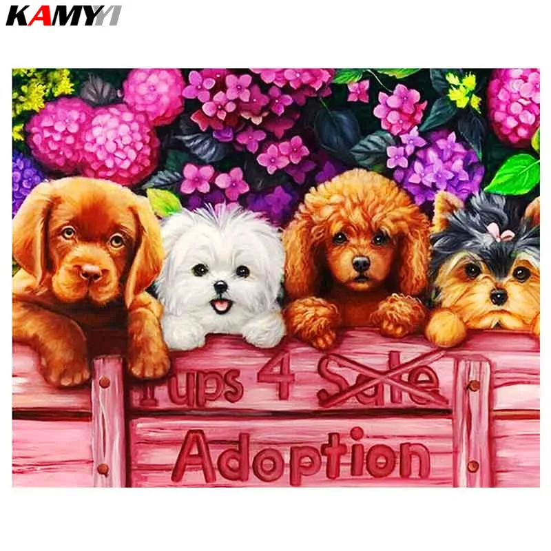 

Diamond Painting Cross Stitch Four Lovely Dogs Full Square Resin Drill Diamond Mosaic Rhinestone Unfinished Needlework Craft XY1