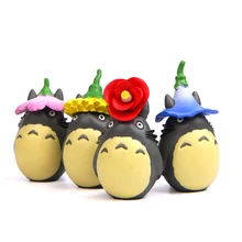 Тоторо носить цветок шляпа Miniatura бонсай сад украшения дома миниатюрные смолы ремесло микро декор DIY Мини кукла украшения торта