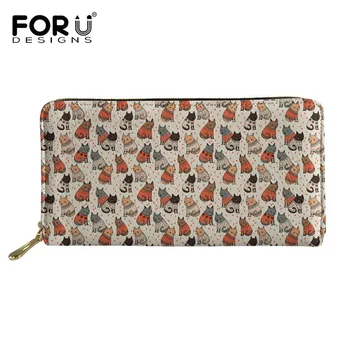 

FORUDESIGNS How to Hygge Like a Cat Leather Women Wallet Female Coin Purse Credit Card Holder Lady Clutch Phone Cute Portomonee