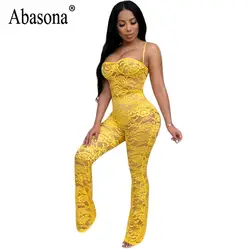 Abasona твердые цветочные кружева комбинезон прямые длинные Для женщин s Спагетти ремень комбинезоны пикантные Клубные без рукавов с открытой