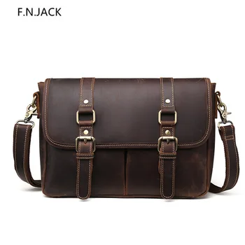 

F.N.JACK New Trendy Crazy Horse Leather Briefcase Men's Genuine Leather Handbag Shoulder Bag Messenger Bags Crossbody Bags 2019