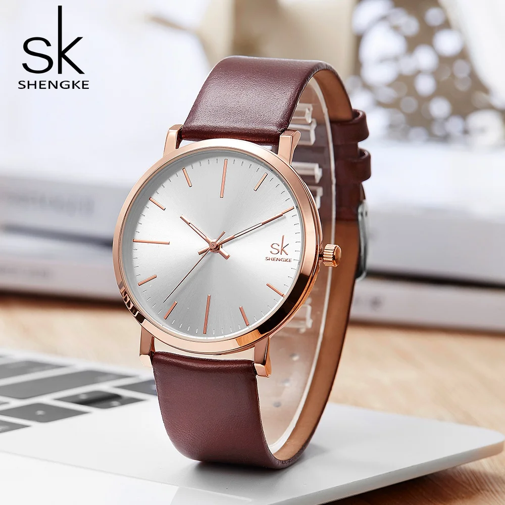 SHENGKE пара часов подарок для влюбленных кожаный ремешок кварцевые часы Orologio Donna