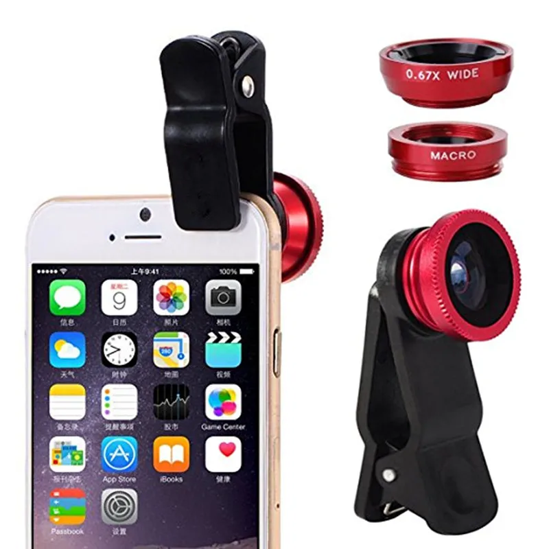 3 In1 Universal Mobile Phone Lenses Fish Eye Lens for Samsung Wide Angle Macro Lens for iPhone 8