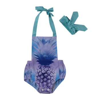 

2PCs Newborn Baby Girls 3D Pineapple Printing Bodysuit+ Headband Clothing Set Babies Halter Backless Bodysuits Outfits Clothes