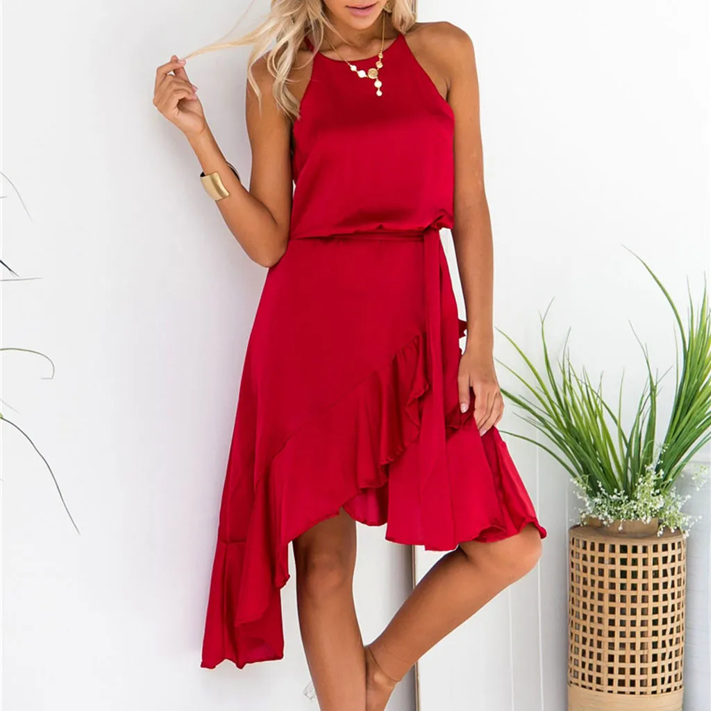 

JAYCOSIN 2019 Summer Dress Women Fashion Casual Sexy Ruffles Cold Shoulder Sleeveless Dress Evening Party Dress Vestido may29#4