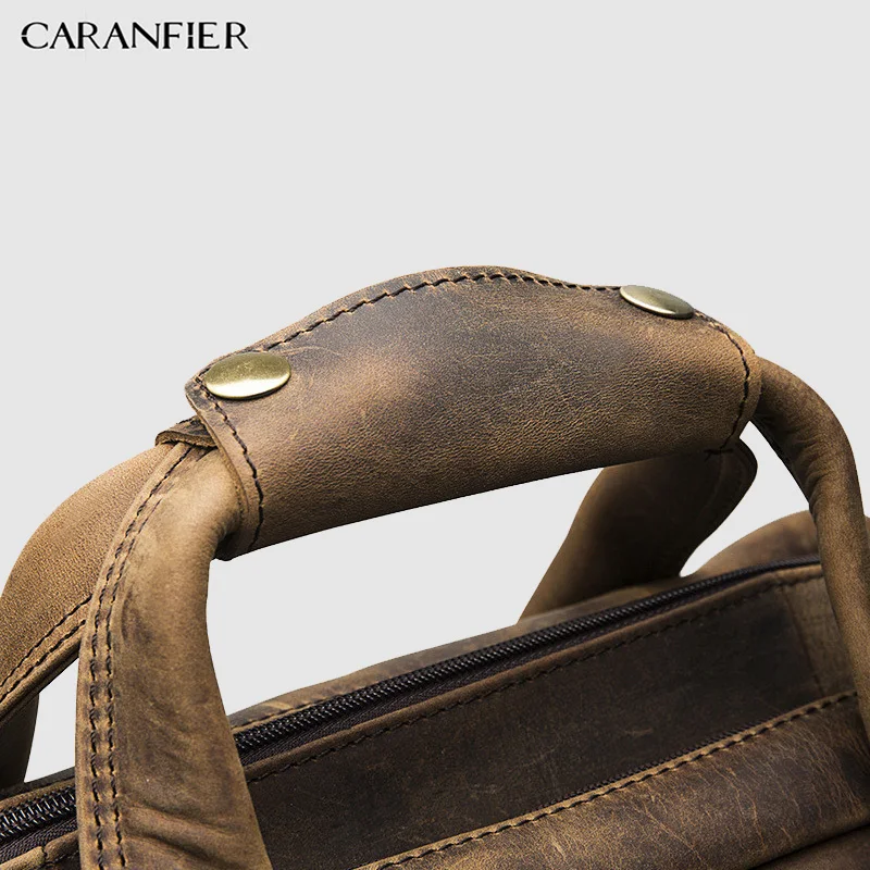 Мужской портфель CARANFIER деловой из воловьей кожи 16 дюймов на молнии для