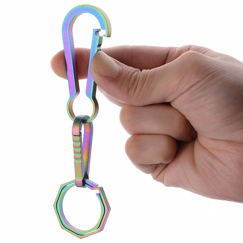 

Outdoor EDC Tools Titanium Keychain Backpack Buckle Mini Hanging Buckle Large&Small for 25KG Durable Circle Loading Design