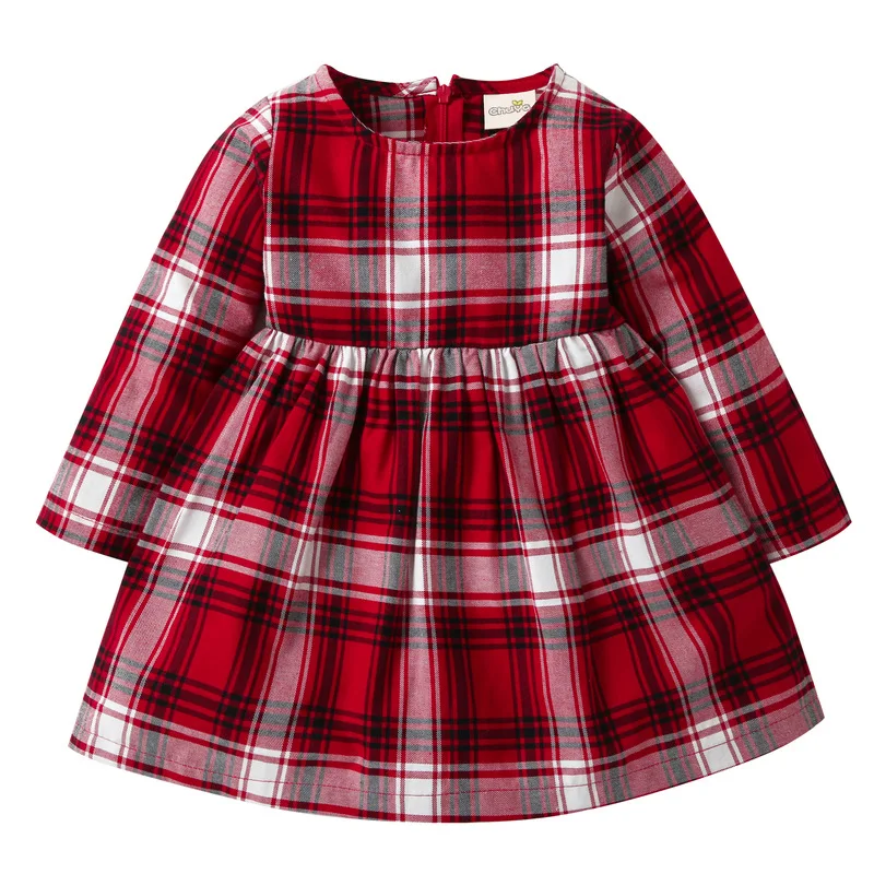 

Girls Dresses 2018 New Spring Fashion Princess Red Plaid Full Sleeve Dress European & American Style Children Kids Dress
