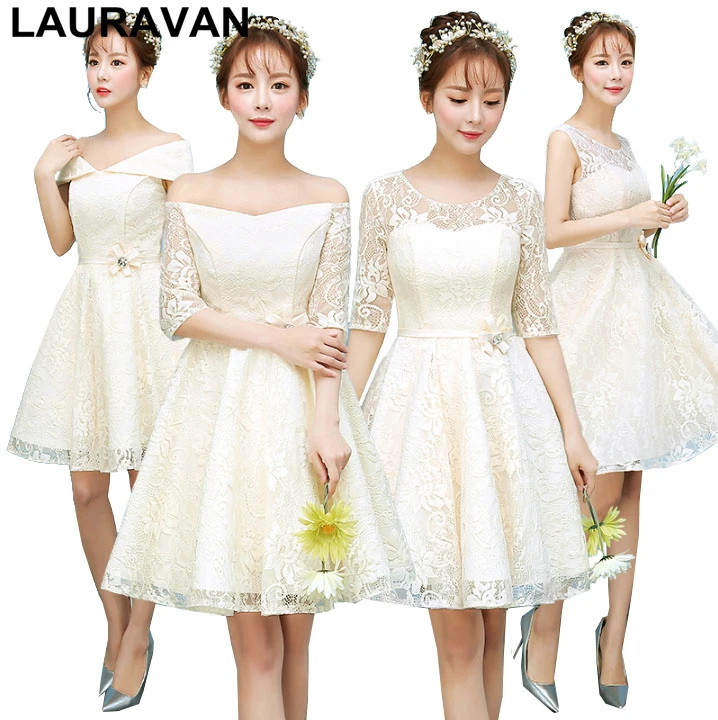 

short champagne elegant girls bridesmaid sexy sleeve knee lace party dresses women 2019 bridemade dress teens ball gown