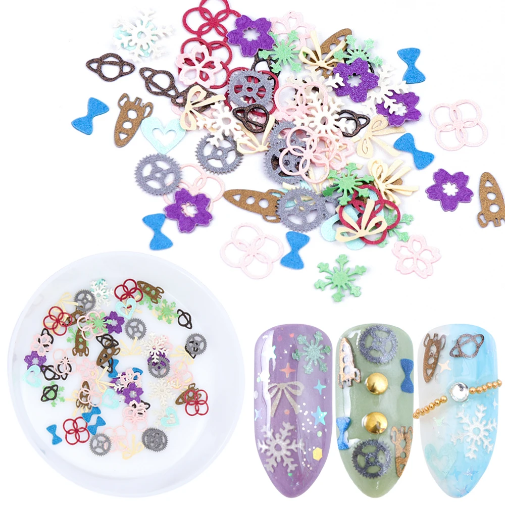 

1box Rocket Gear Mini Nail Art Decorations 3D Mixed Design Bow Snow Heart Plastic Flakes Decor Nail Tips Decal Accessory LA685