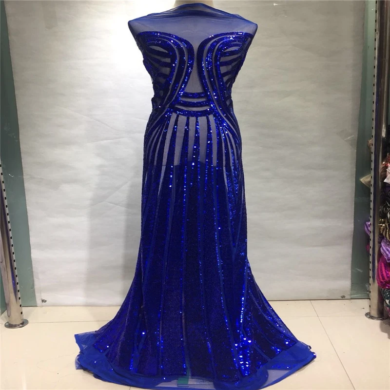 

african lace fabric with sequins 450*135CM 2018 hot sequin fabric high quality tulle sequins lace fabric for evening dresses