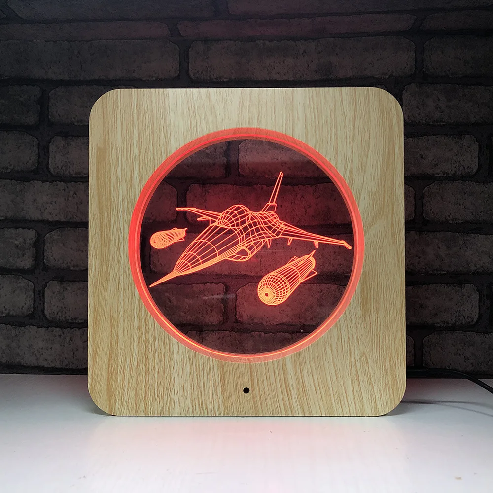 Wood grain 7 color night light 3d creative led table lamp gift acrylic