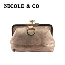 NICOLE& CO Кошелек для монет из натуральной кожи кошелек из овечьей кожи с металлическим замком Держатель для карт кошелек на молнии Маленькая женская сумка