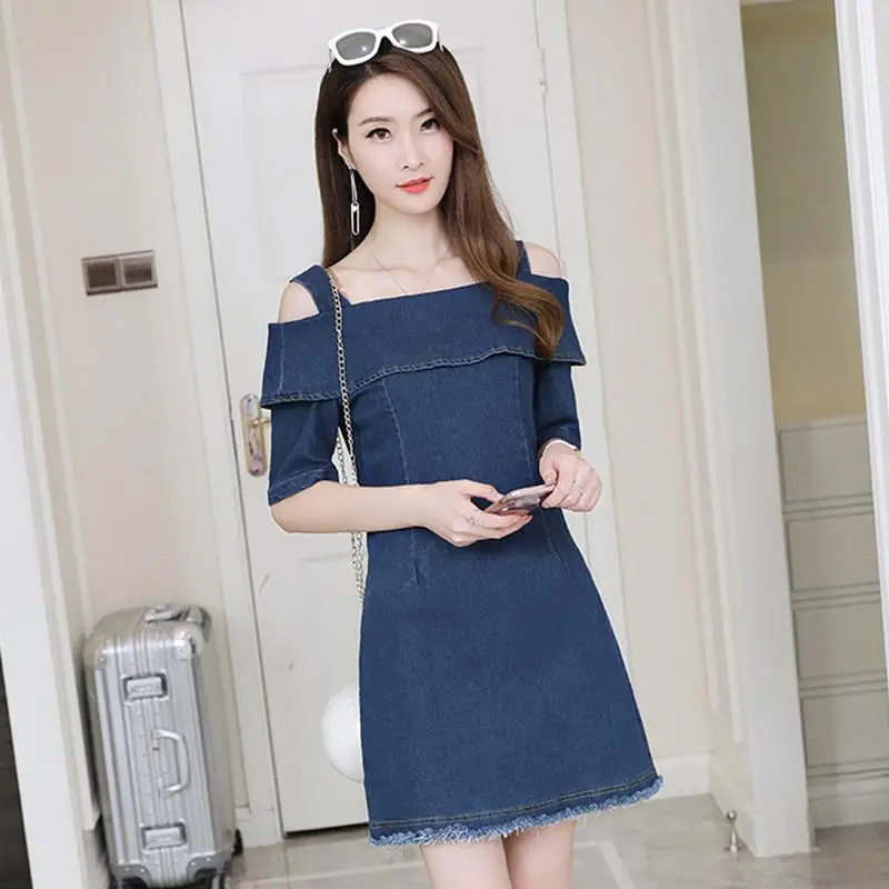 MISSKY 2019 New Women Jeans Dress Solid 