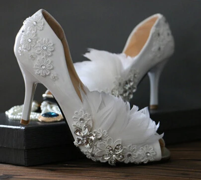 Woman s spring summer sexy open peep toes wedding pump shoe TG158 feathers crystal lace sexy