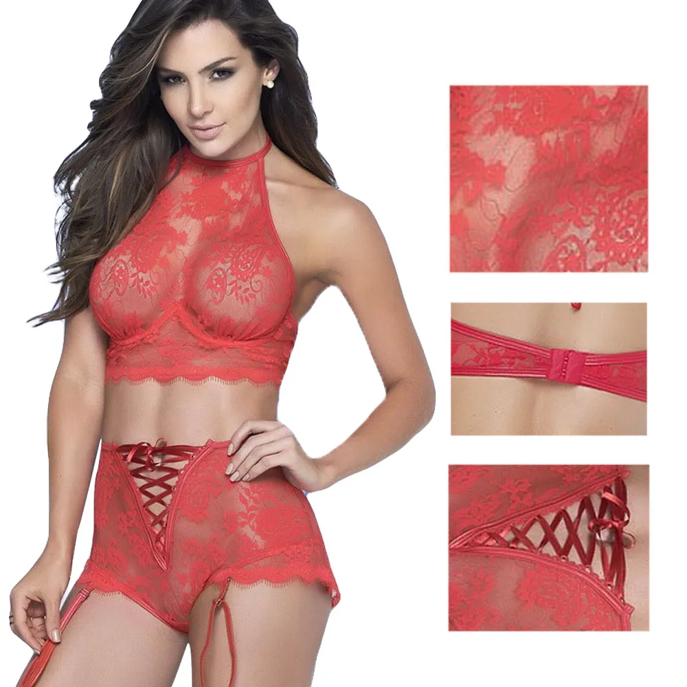 

European And American Sexy Lingerie Three-Point Lace Collar Bra Underwear Set