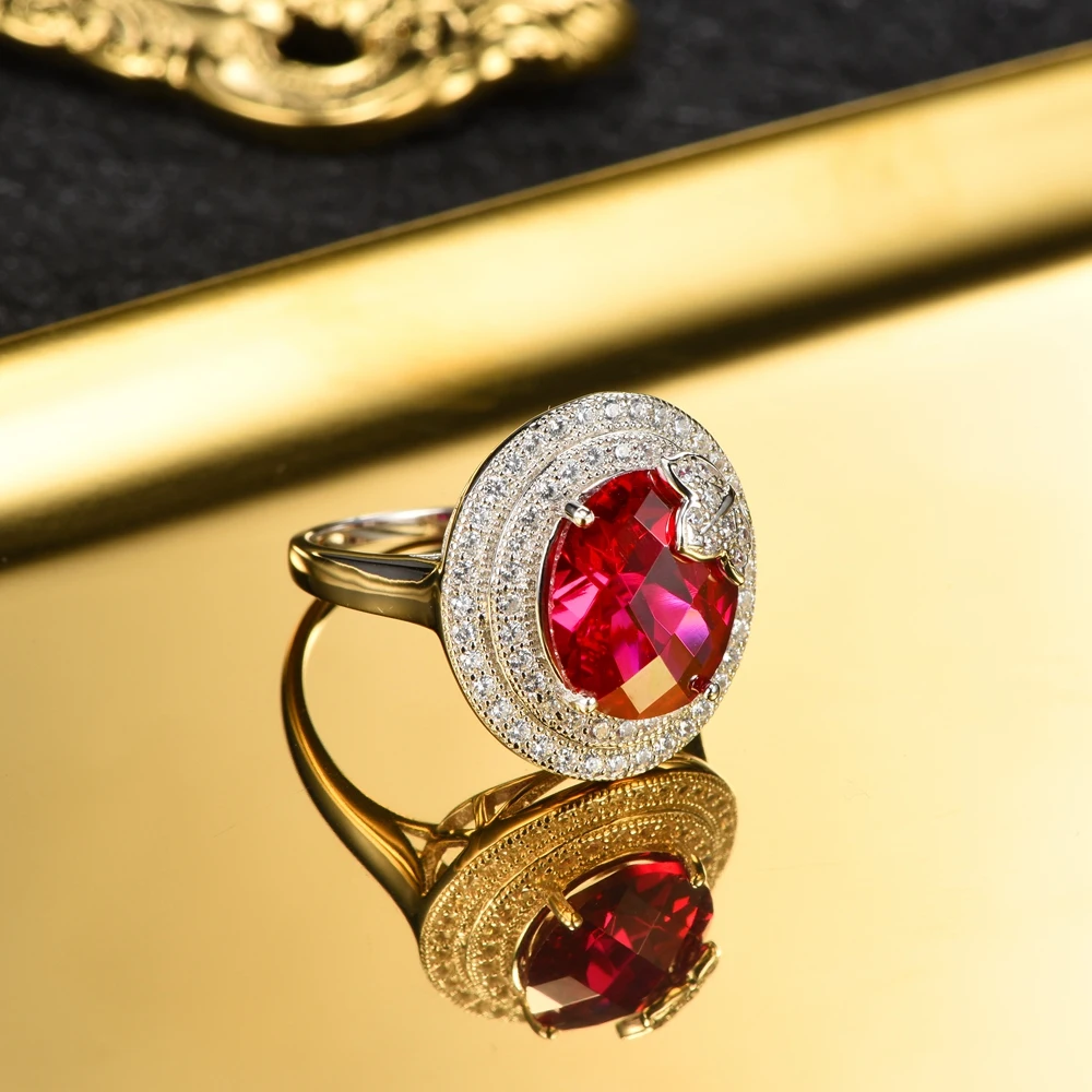 L& Цзуань 925 пробы серебряные кольца 5.26ct с красным Рубином романтическая роскошь кольцо Свадебные Ювелирные украшения для женщин рождественские подарки