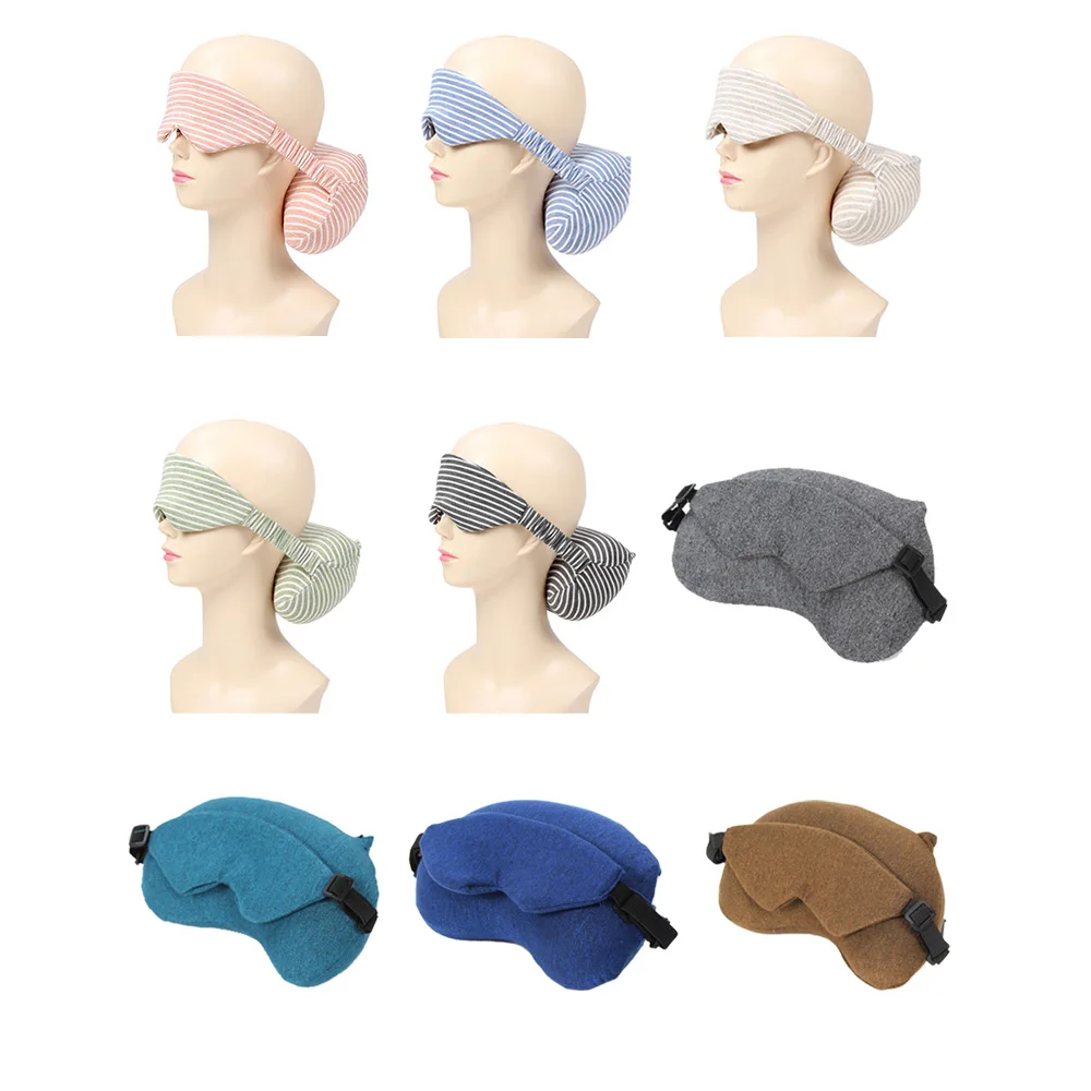 

Portable U-Shaped Travel 2-in-1 Sleeping Neck Pillow with Eye Mask Airplane Trips Office Neck Support Comfortable Memory Pillow