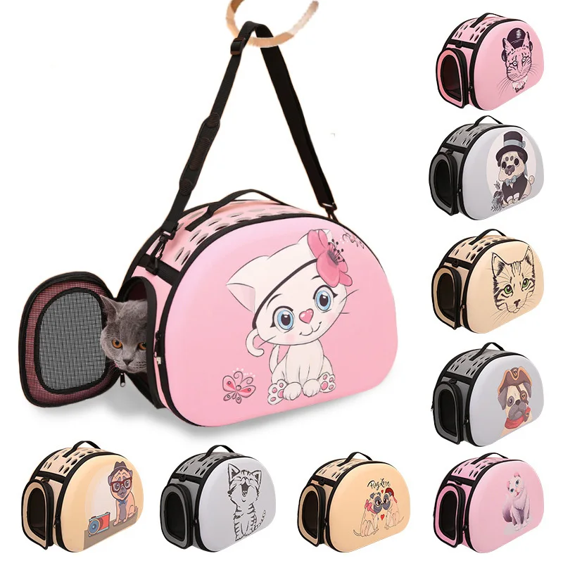 

3D Cartoon Cat Pattern Dog Carrier Bag Portable Cats Handbag Foldable Travel Bag Puppy Carrying Shoulder Pet Bags EVA Floding