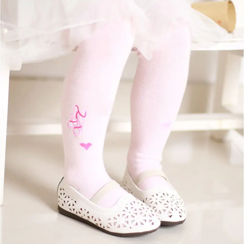 Baby Girl Kid Toddler White / Pink Hosiery Pantyhose Embroidered Ballet