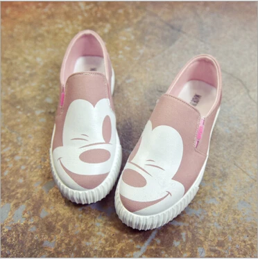 2018 autumn new Korean female low to help single shoes round canvas round flat Mickey female casual shoes R5