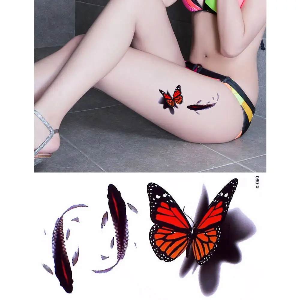 1 лист, цветная татуировка, цветок, бабочка, узор, дизайн, временная татуировка, наклейка для женщин и мужчин, ручная работа, китайская живопись тушью - Цвет: X 090