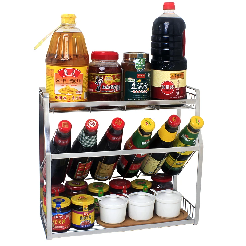 

Hanger 304 Stainless Steel Seasoning Solid Kitchen Shelf Oil Salt Sauce Vinegar Multi-functional Metal Three-layer Rack