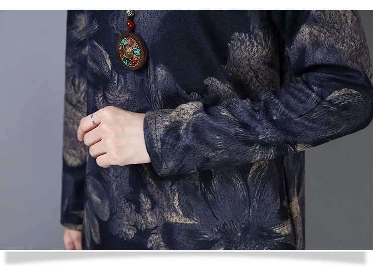 3601 Elegant Plus Size Long Dress 4xl for Women Vintage Turtleneck Thick Wool Floral Print Mon Winter Dresses Women 2018 Ladies 17