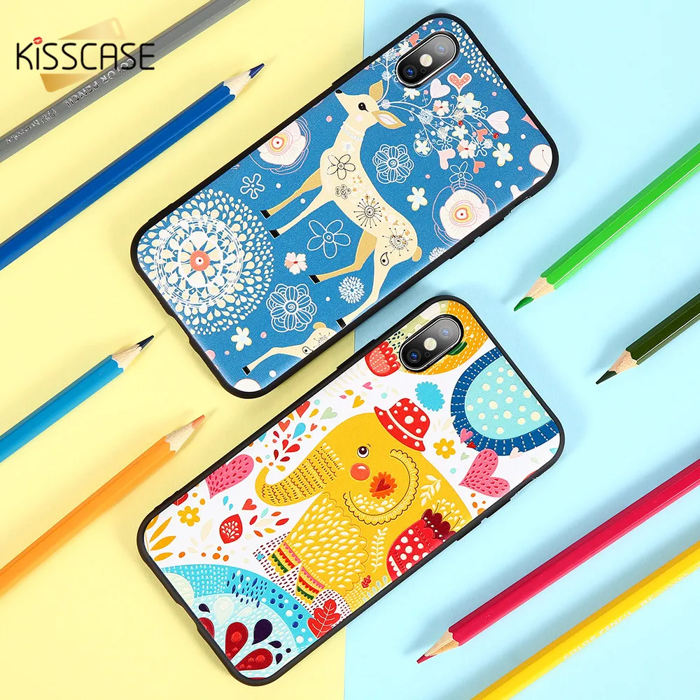 KISSCASE милые чехлы с животным узором для iPhone XS Max XR X 8 7 цветочный чехол телефона 6 6s