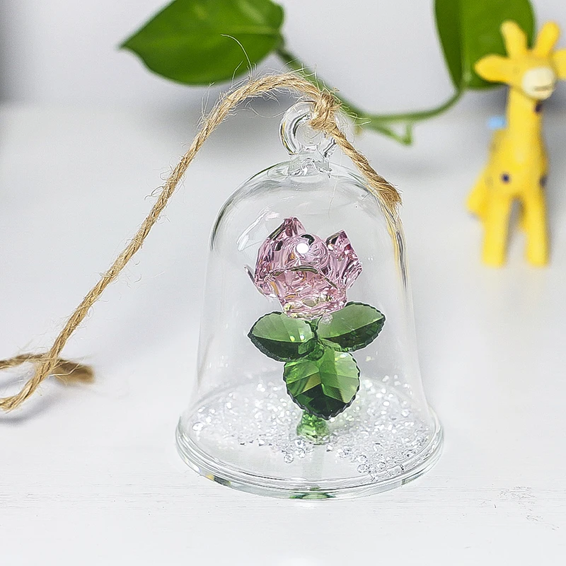 H& D Кристалл зачарованная роза цветок Статуэтка мечты орнамент в стеклянном куполе подарки для нее(красный