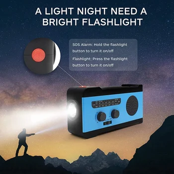 

Emergency Noaa Weather Crank Solar Powered Portable Radio with 2000Mah Battery Power for Cell Phone, Bright Flashlight and Sos