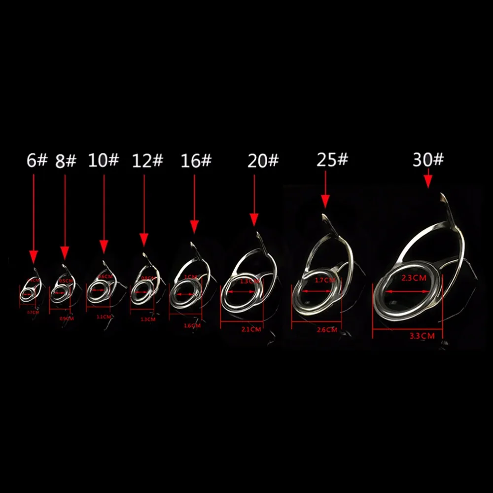 8 размеров, 8 шт., кольца для глаз из нержавеющей стали DIY, направляющие для удочек, наконечники, линейные кольца для изготовления ремонтного комплекта