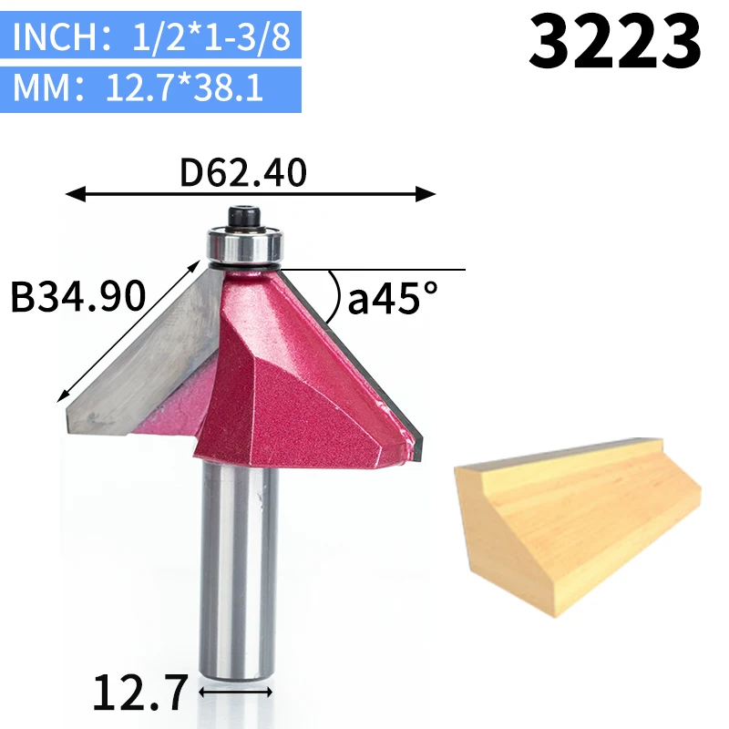 HUHAO 1 шт. 1/" 1/4" хвостовик фаски Резак промышленного класса фрезы для дерева конский нос бит 45 градусов ЧПУ деревообрабатывающий инструмент endml - Длина режущей кромки: 3223