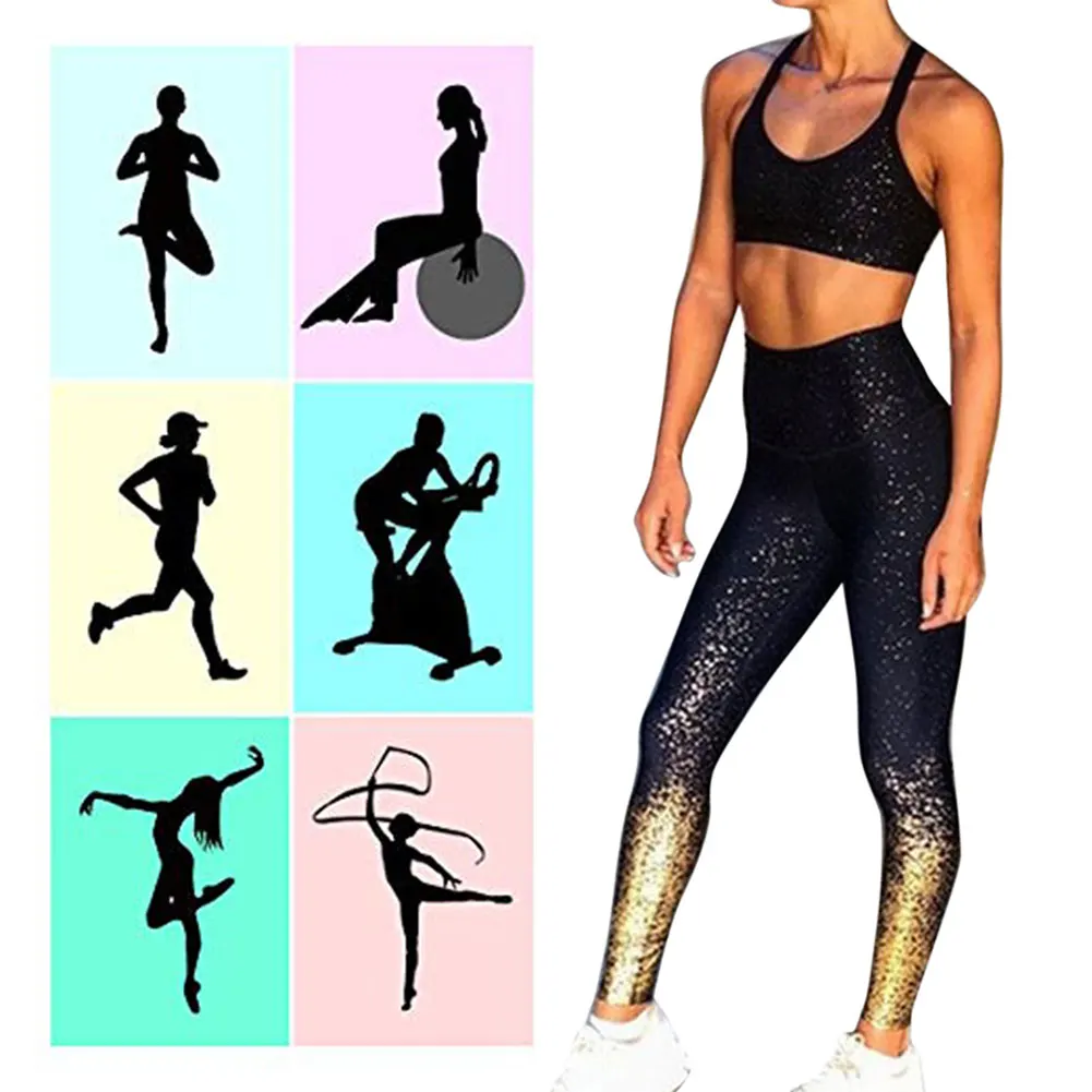 Штампованные штаны для йоги, Золотые спортивные Леггинсы с высокой талией для фитнеса, женские колготки Пуш-Ап для спортзала, Mallas Mujer Deportivas, леггинсы