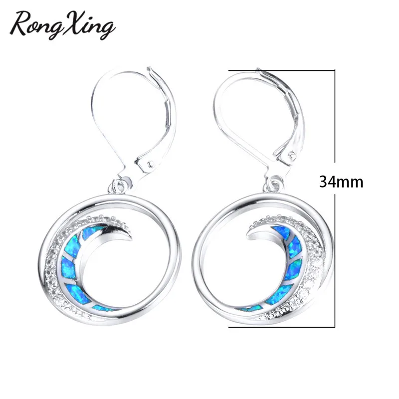 RongXing милые голубые/белые огненные опаловые серьги висюльки с Луной серебряного