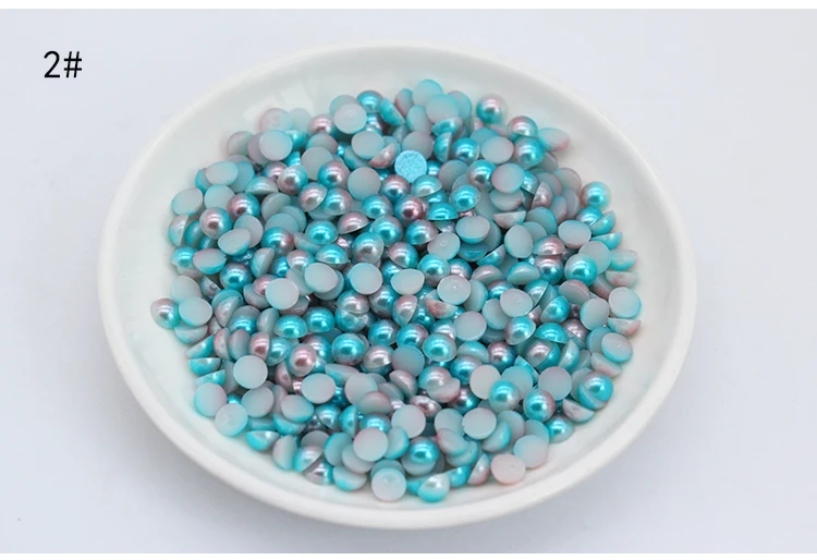 

3/4/5/6/8mm Blue Peacock Colorful Half Round Imitation Pearls Flatback Scrapbook Beads DIY For Garment/Phone Case/Nail Making 2#