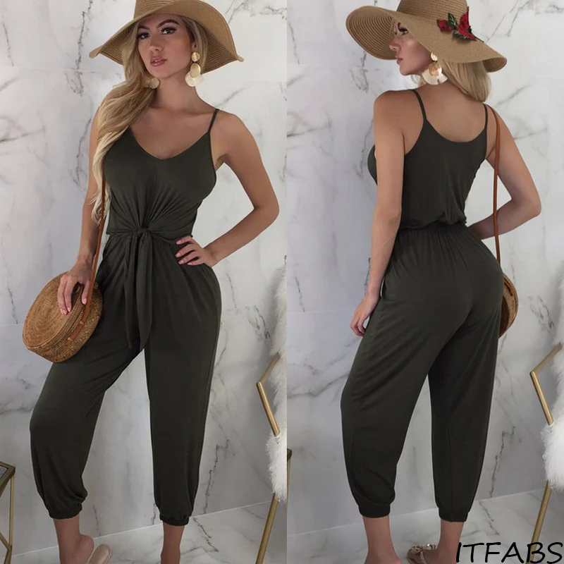 Summer new Women Casual Loose Solid Gray Black Jumpsuit Sleeveless Backless Playsuit Trousers Overalls