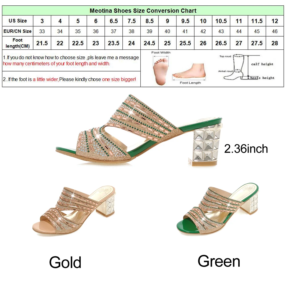 Meotina/дизайнерская обувь; женские роскошные шлепанцы с открытым носком на высоком каблуке; коллекция года; шлепанцы со стразами; летние шлепанцы; цвет золотой; размеры 9, 10, 11