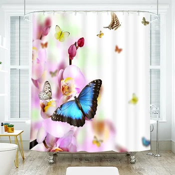 

Flower and Butterfly Shower Curtains for the Bathroom Waterproof Hanging Drapes College Dorm Decor
