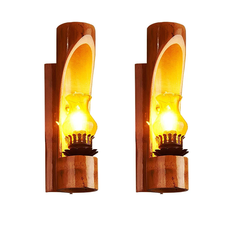 Ручной работы крытый наружный светодиодный настенный светильник bamboo glass shade E14